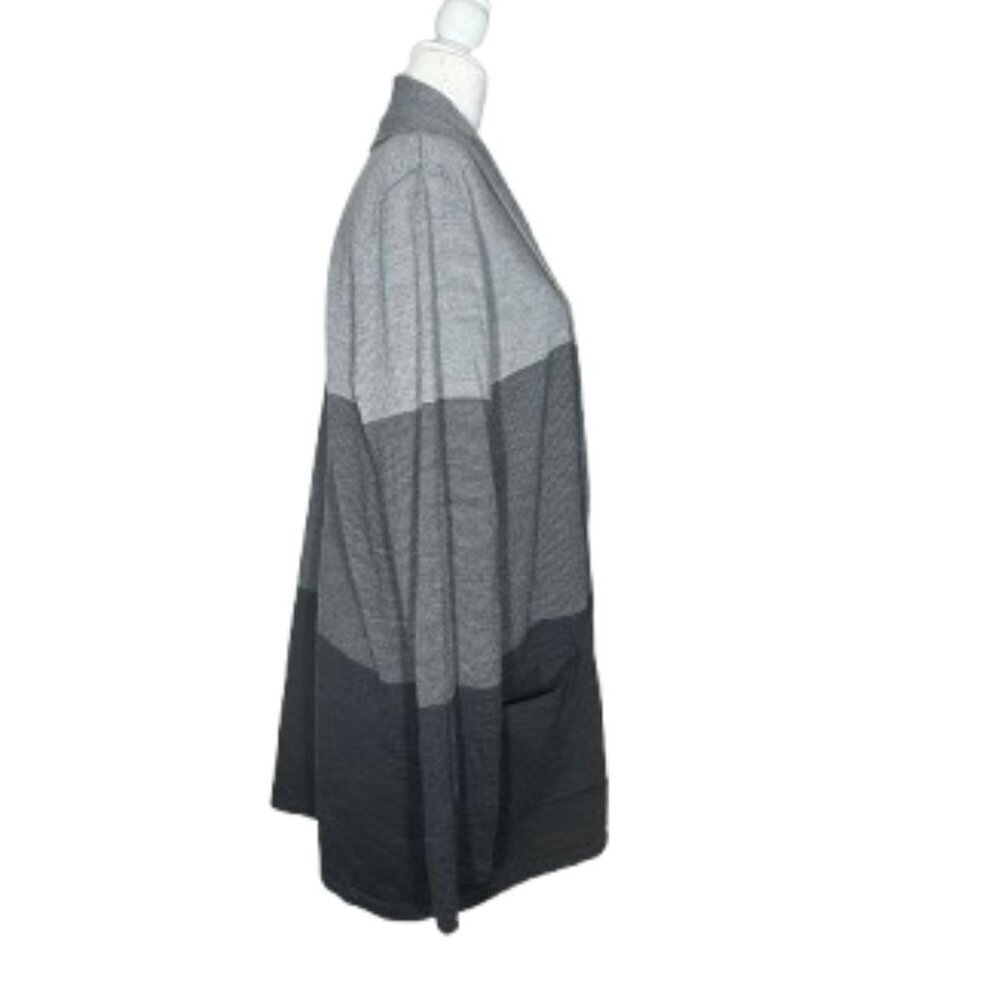 Eileen Fisher Merino Wool Gray Black Long Open Front Cardigan Large - Picture 4 of 8